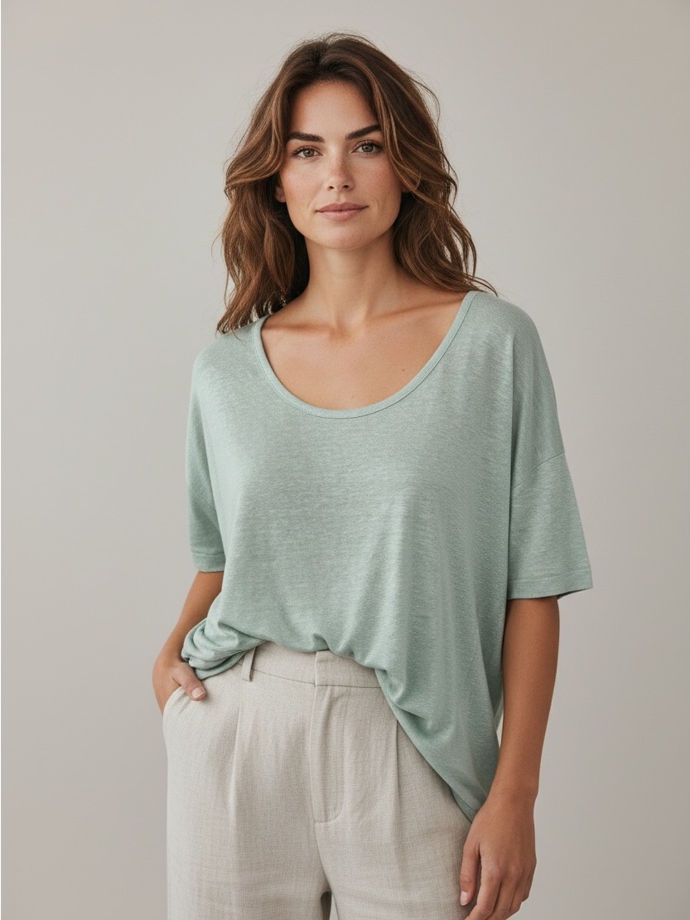 J Crew Women’s Size XS Short Sleeve Scoop Neck Green Linen Tee - Picture 1 of 6